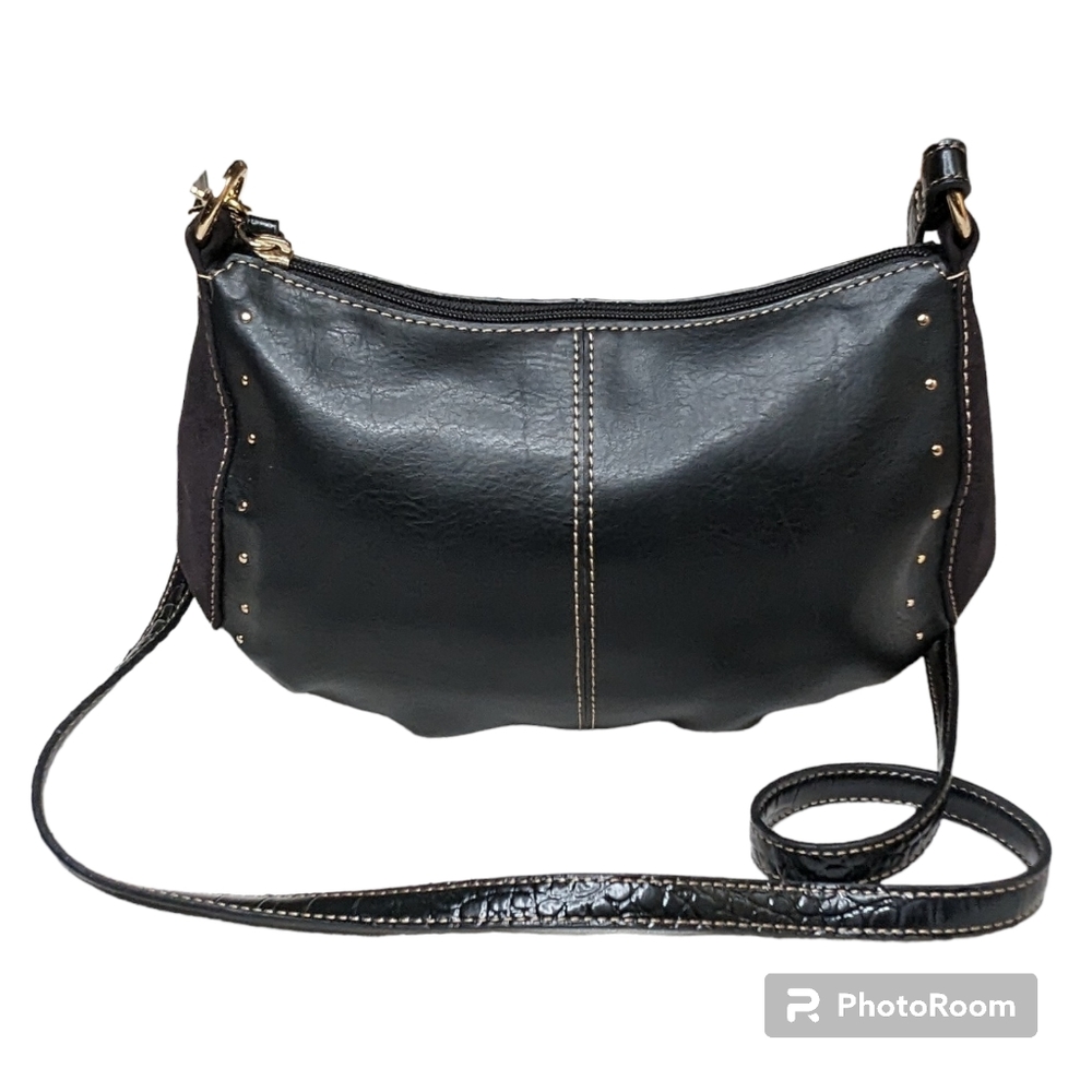 Liz Claiborne Crossbody Purse Black Faux Leather Small Hobo Handbag